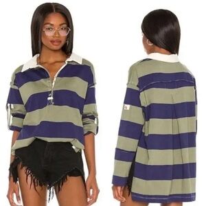 FREE PEOPLE Peyton Rugby Tee, Army Navy